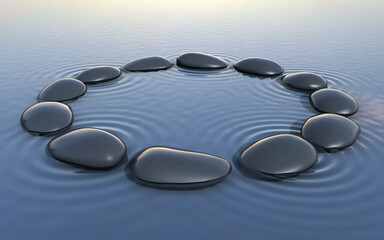 Zen stones on water and circle form (close-up)