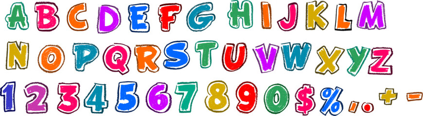 Alphabet and Numbers Colorful with Border Line Crayon Drawing Set