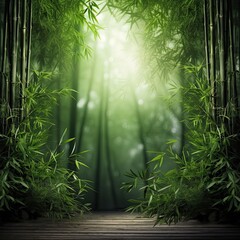 Bamboo Bliss: Sunlight Piercing Through a Serene Bamboo Forest Scene,  a tranquil and idyllic photo backdrop, capturing the essence of a nature retreat in a bamboo haven.
