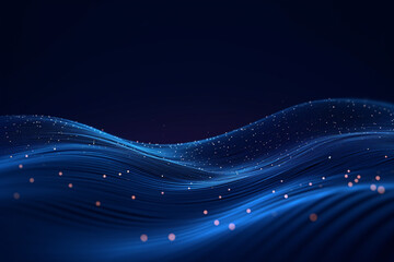 Wave of dots and weave lines. Abstract blue background