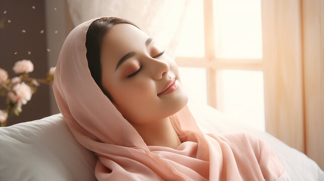 photo islamic asian indonesian lady sleep
