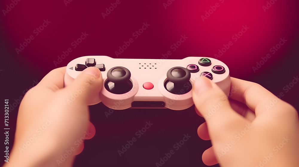 Wall mural gamer playing video game console with game controller