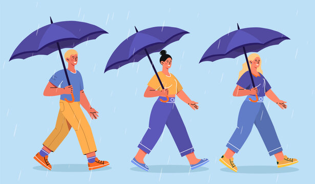 People with umbrellas vector set