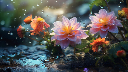 photo nature flowers plant garden with water - Powered by Adobe