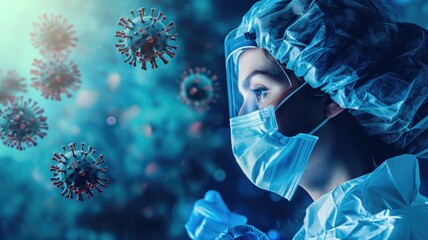 scientist explores the nature of the pandemic against the backdrop of virus gathering, global cooperation and focus on holistic well-being - obrazy, fototapety, plakaty
