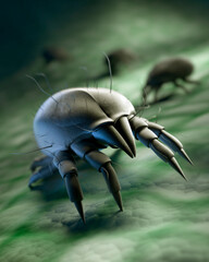 Group of dust mites on skin surface - 3D illustration - not KI generated