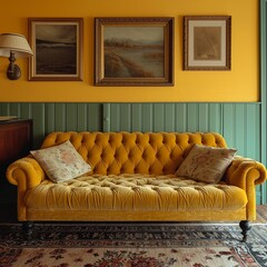 Yellow sofa in a classic interior
