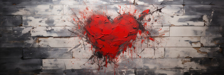 heart on the wall, red heart on a wooden piece of wood, Rustic Charm and Timeless Love, vintage wall