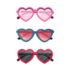 Set of heart shape sunglasses isolated icon on white background. Valentine's sunglasses icon. Vector stock