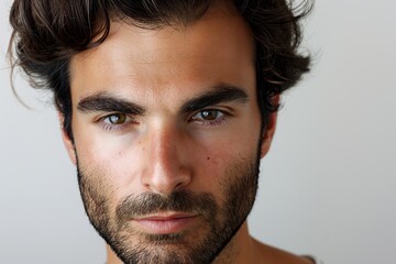 Handsome Young Man with Intense Gaze and Stubble