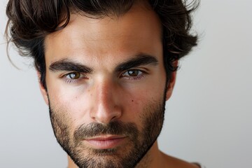 Obraz premium Handsome Young Man with Intense Gaze and Stubble
