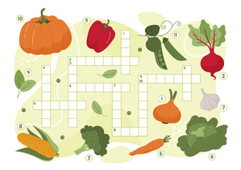 Vegetables crossword vector concept