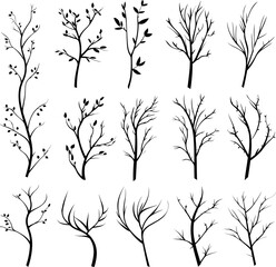 Set of branch and leaves collection. Floral hand drawn vintage set. Sketch line art illustration. Element design for greeting cards and invitations of the wedding, birthday. AI generated illustration.