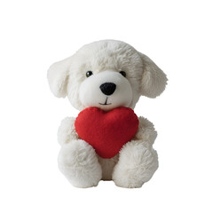 Stuffed Dog Toys, Plush Doll for Valentines, Cute Dog Holding a Red Heart, Fluffy Soft Puppy Toy, Isolated on Transparent Background, PNG