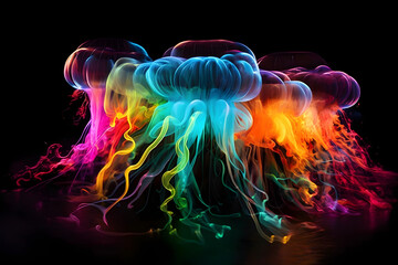 Neon color light streaks inspired by an electric jellyfish