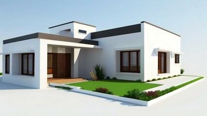 Fototapeta na wymiar 3D illustration floor plan of a house, modern cozy house isolated on white background