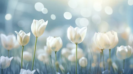 Fotobehang photo white tulips on a light blurred backgron © vista