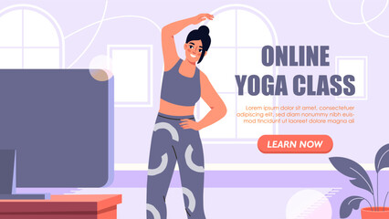 Yoga class online vector poster