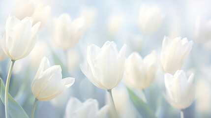 photo white tulips on a light blurred backgron