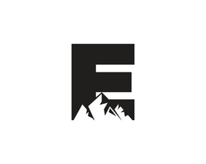 Letter E Mountain Logo. Template Minimalist Alphabet Vector Design