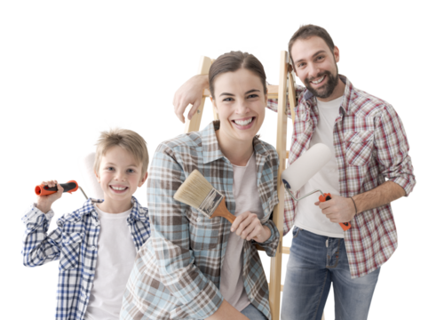 Happy family renovating their home - Powered by Adobe