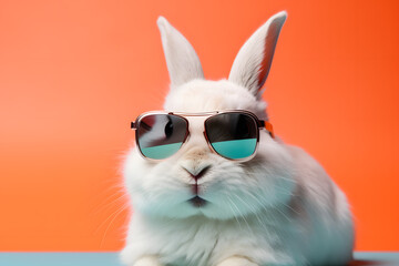 very happy Cool bunny with sunglasses on colorful background with copy space, banner