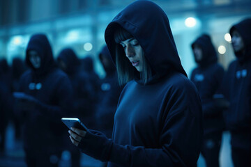 Generative AI image of a mysterious hacker group in action