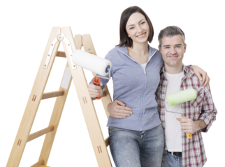 Happy couple renovating their home