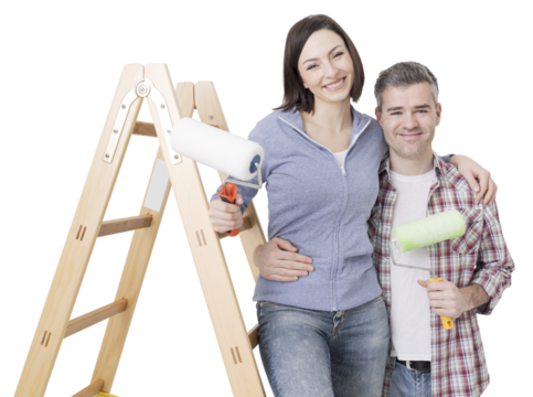 Happy couple renovating their home