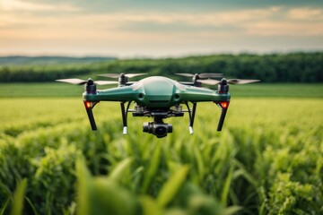 Drone flying over field