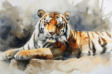 Watercolor painting of an impressive Tiger.
