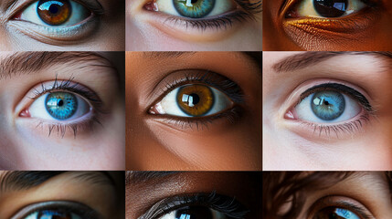A high-resolution image showcasing the diverse range of eye colors and patterns found in different individuals, emphasizing the uniqueness and beauty of each person's irises, creat