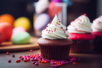Valentine's Cupcake with Macaron Cookies, Sweet Indulgence for Romance

