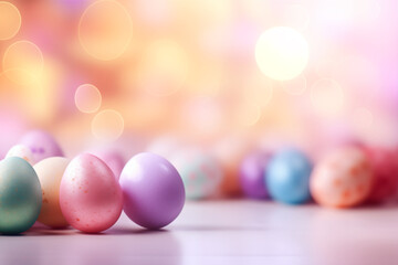 AI Generated Image of pastel colored Easter eggs placed on white surface