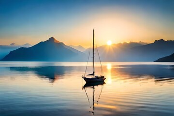 A sailboat in the calmness of summer evening 