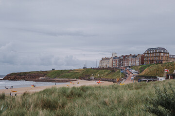Fototapeta na wymiar Tynemouth UK: 5th August 2023: Tynemouth seaside Lowsands Beach popular surfing area