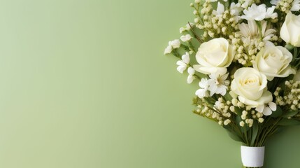 Obraz na płótnie Canvas White Flowers on Green Background