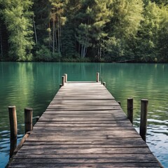 Wooden Pier on the Lake: Tranquil Scene, Scenic Beauty, Waterfront Serenity, Pier Reflection,...