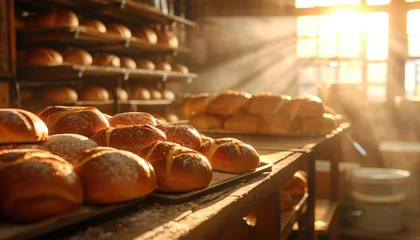 Foto op Plexiglas bread is on a rack in a bakery © Kien