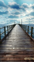 Fototapeta na wymiar Wooden Pier on the Lake: Tranquil Scene, Scenic Beauty, Waterfront Serenity, Pier Reflection, Nature's Haven, Lake Landscape, Picturesque Backdrop, Idyllic Setting, Peaceful Retreat, Wooden Jetty 