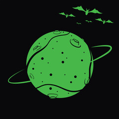 Bats Flying Over the Hollow Green Moon