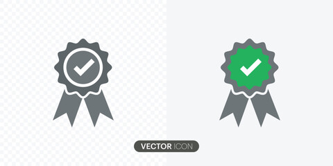Approved or Qualification Certificate badge icon.Quality certify in filled,Approval check symbol collection.Certificate, leader, champion, and recommended badge icon isolated on gray and transparent 