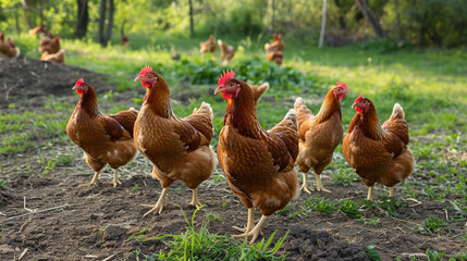 Chickens broilers on the farm. Selective focus. Generative AI,