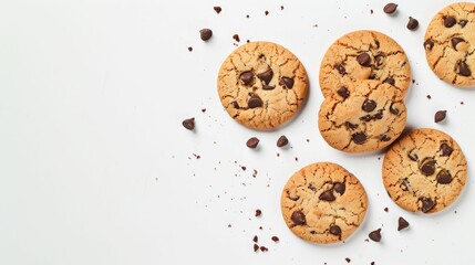 Five Chocolate Chip Cookies on White Surface