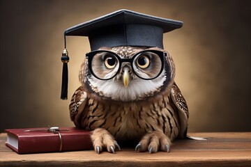 Wise owl in graduation cap and glasses - symbol of knowledge and academic success