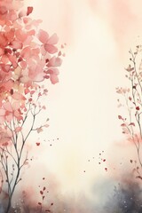 Pink Flowers Painting on White Background