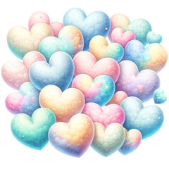Fototapeta na wymiar Group of hearts Watercolor clipart isolated on Transparent Background, Valentines hearts made from pastel color. Elements for valentine day festival design.