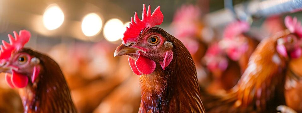 Chickens broilers on the farm. Selective focus. Generative AI,