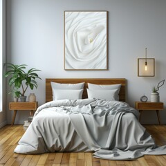 Fototapeta na wymiar Spacious Bedroom With Large White Bed
