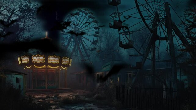 abandoned amusement park, seamless looping video background animation